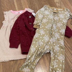 Tea Dress, Carter’s organic play suit, and Cat & Jack cardigan sweater bundle